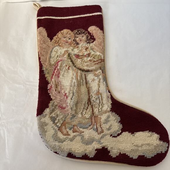 2 Imperial Elegance Vintage Needlepoint Christmas Stockings Angels Velvet - Picture 8 of 12